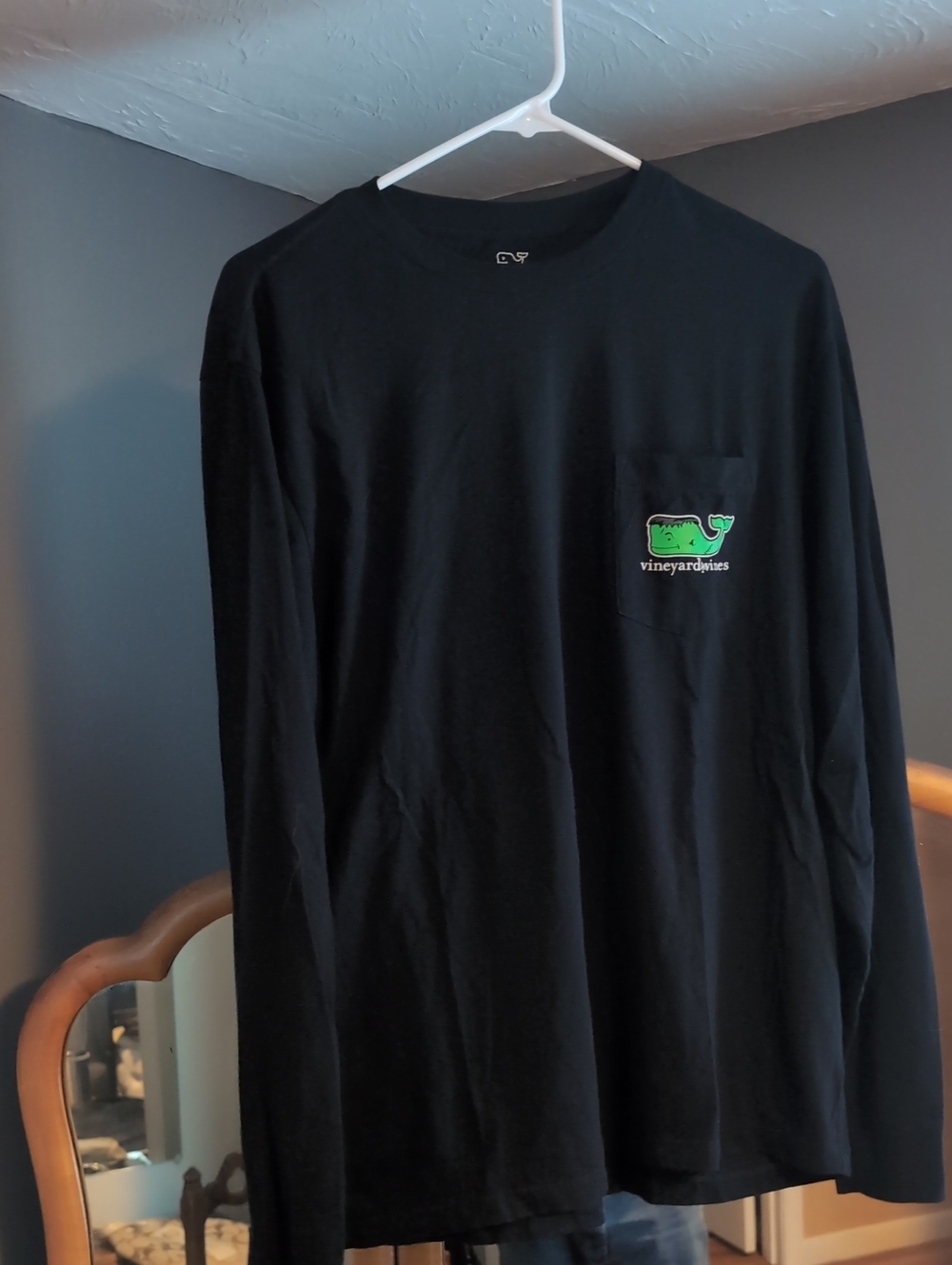 Vineyard Vines Black Happy Halloween Long-Sleeve Pocket Tee with Green Whale